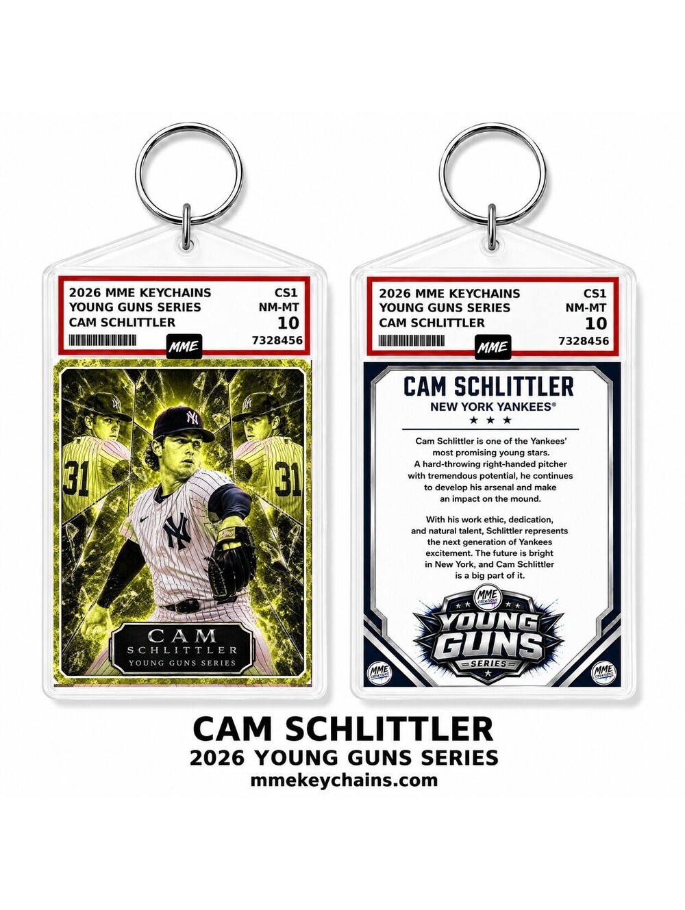 4292 Cam Schlittler Young Guns Series Custom Acrylic Photo Keychain Yellow Ice
